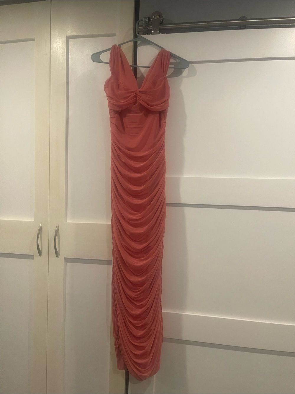 Express Coral Dress with Ruched Draping